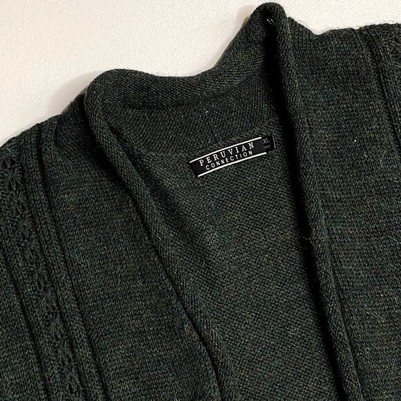 Peruvian Connection Alpaca Open Front Cardigan Sweater Long Sleeve Green Size XL - Picture 2 of 4